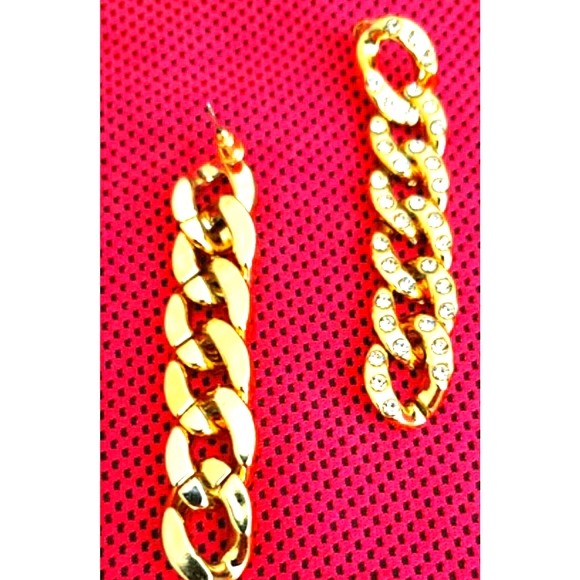 š„CHAIN LINK EARRINGS w/RHINESTONES LIGHTWEIGHT - Picture 3 of 6